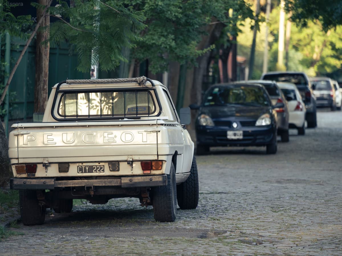 A pickup truck parked on a rural road